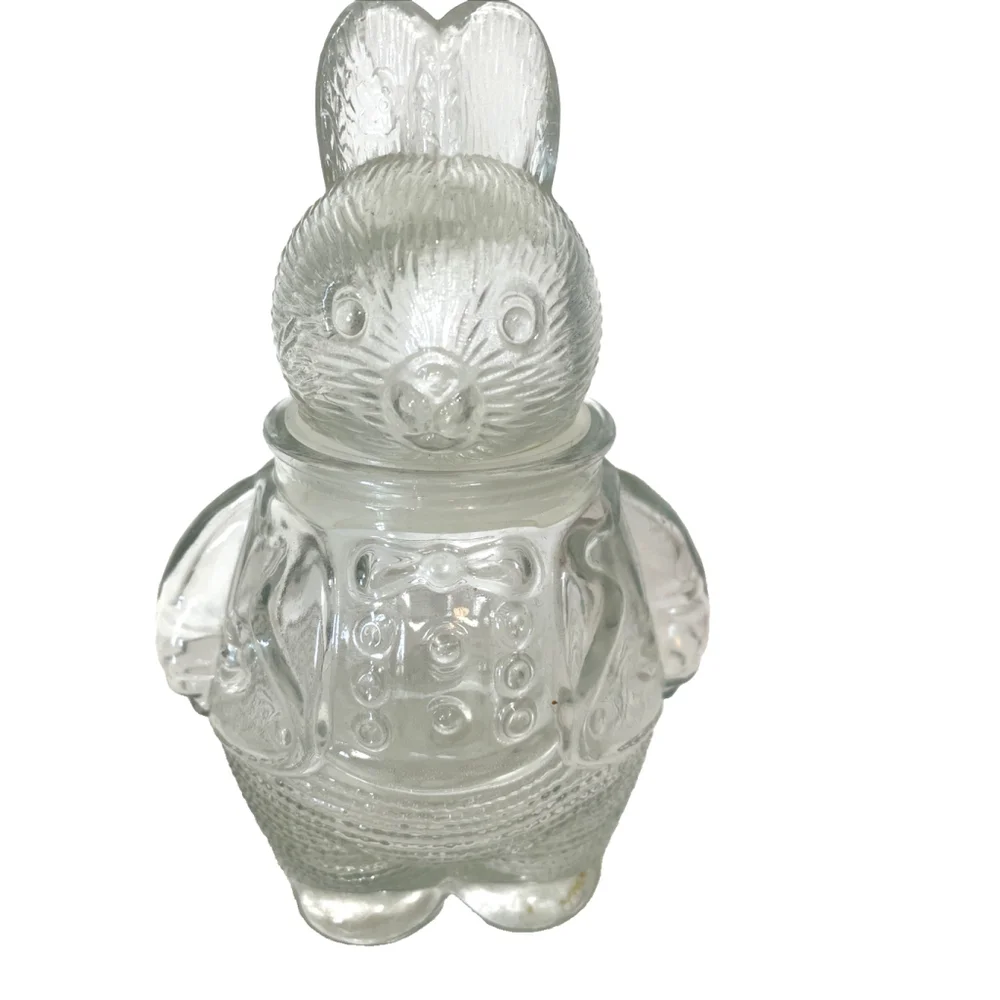 Vintage Clear Glass Chubby Bunny Rabbit Candy Snack Jar